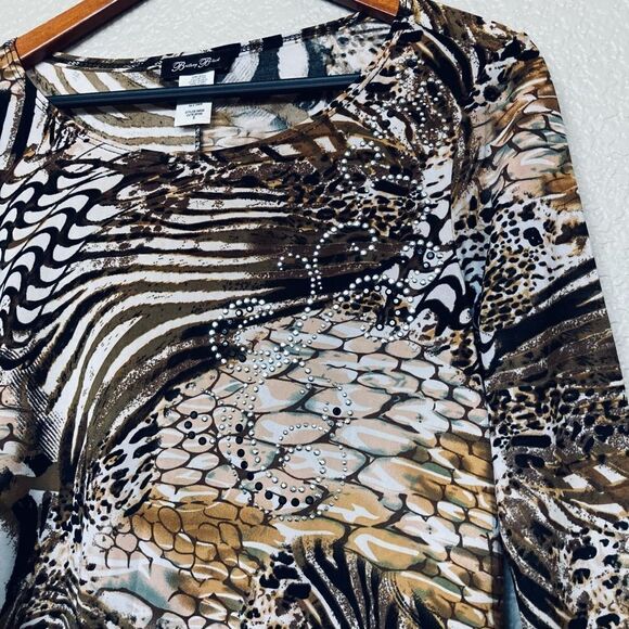 Brittany Black Studded Embellished Animal Print Top S - Picture 2 of 4